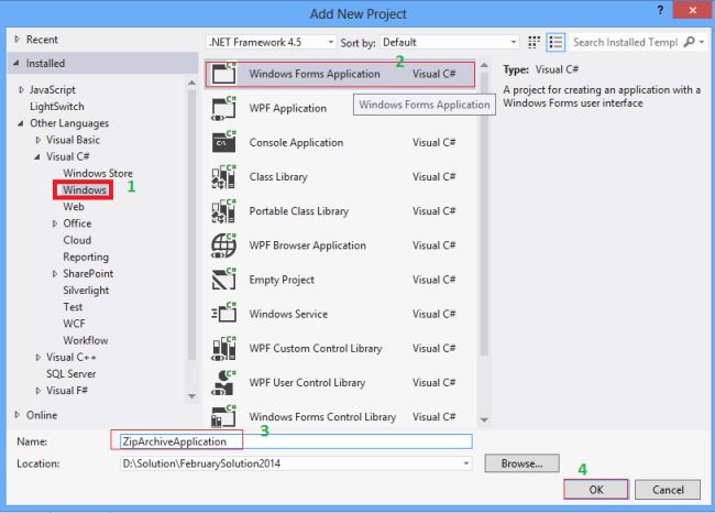create a new Windows application 